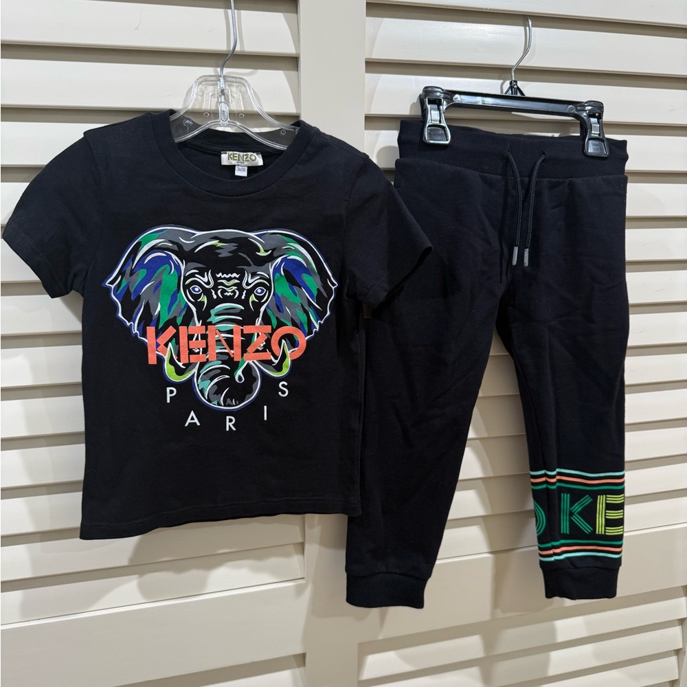 Kenzo Black T-Shirt and Joggers with Elephant Design